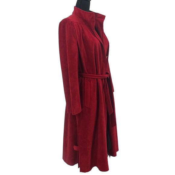 Vintage Ultara Jon Rico Red Non Leather Suede Trench Coat Sz 10 - Picture 2 of 9